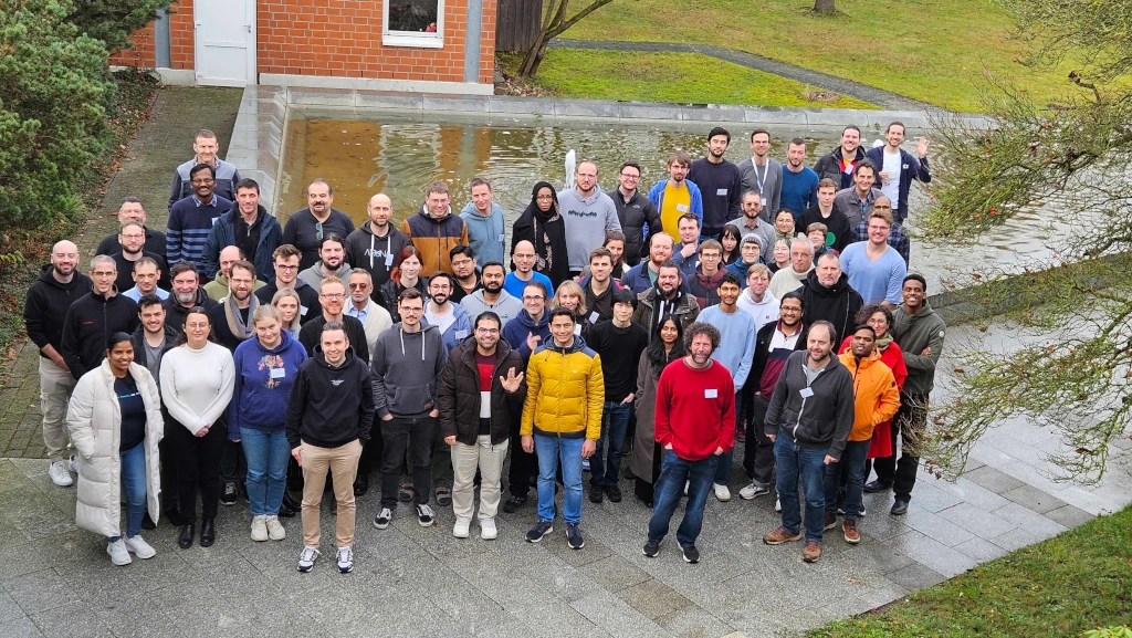 Group photo of all on-site participants at the BioHackathon Germany 2025. Photo taken by Daniel Wibberg.