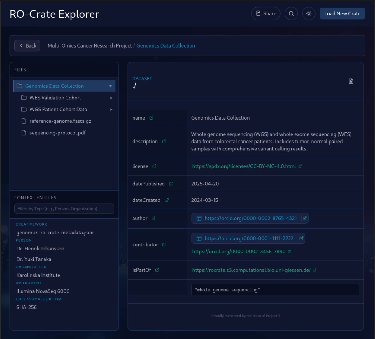 Screenshot of the demonstrator displaying the properties of a subcrate.